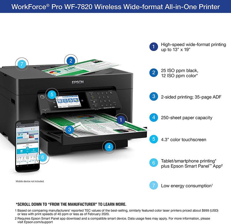 Epson WorkForce Pro WF-7820 Wireless Wide-Format All-in-One Printer 