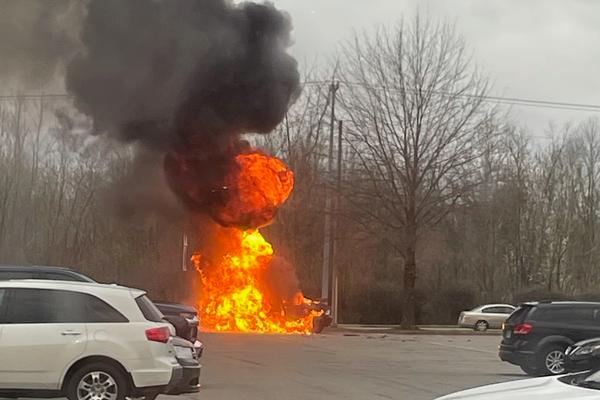 Truck catches fire in China King Buffett parking lot on Lowes Drive 