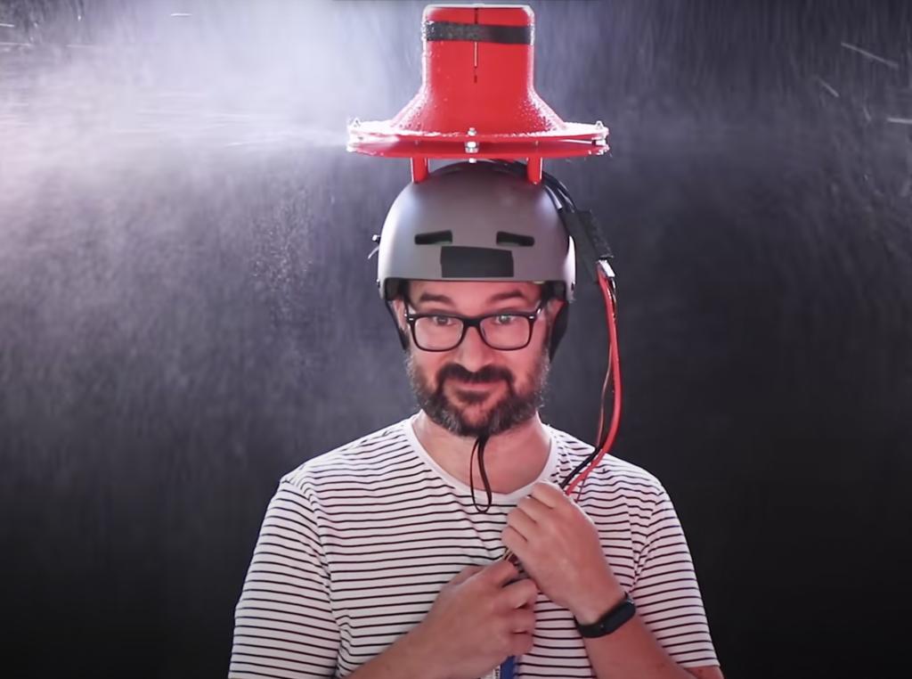 3D printed ‘umbrella hat’ uses turbine to push rain away