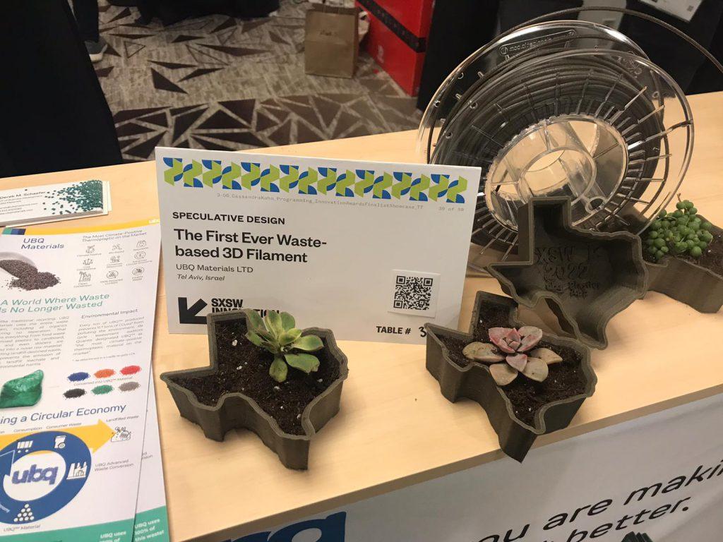 UBQ Wins 2022 SXSW Innovation Award For Waste-Based 3D Printing Filament 