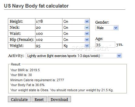 Body Fat US Navy Calculator 