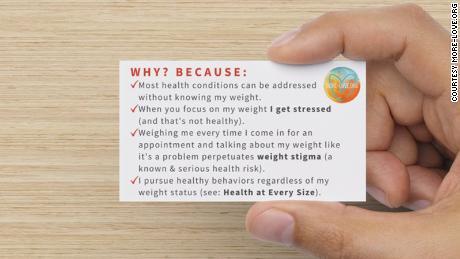 'Don't Weigh Me' cards aim to reduce stress at the doctor's office 