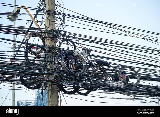 Bundles of TV Cables Hanging from Electric Poles Pose Danger to Pedestrians 