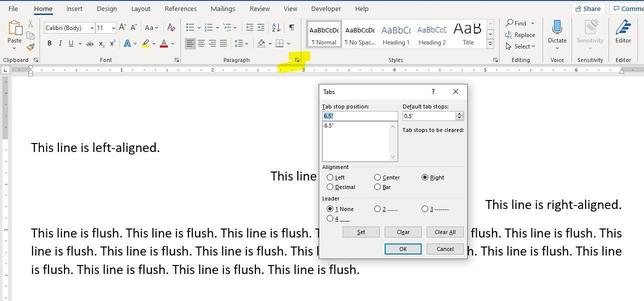 How to apply both left and right alignment to text without using a table in Word
