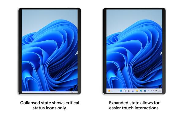 In the latest preview version of Windows 11, the taskbar optimizes tablet terminals