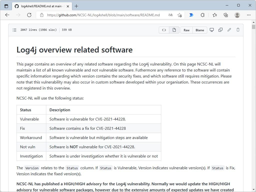 オランダ政府が「GitHub」にまとめているLog4Shell脆弱性情報がわかりやすいと一部で話題に - やじうまの杜 - 窓の杜