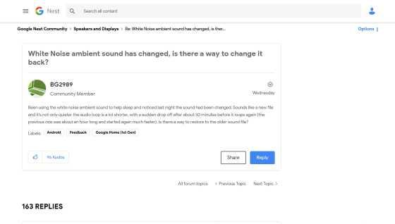 Google Assistant's white noise has been changed and users complain that ``nuisance'' and ``children can't sleep''