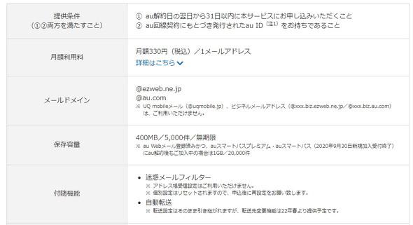 ezweb.ne.jp／au.comメルアドを持ち運べる　「auメール持ち運び」が12月20日にスタート　月額330円 