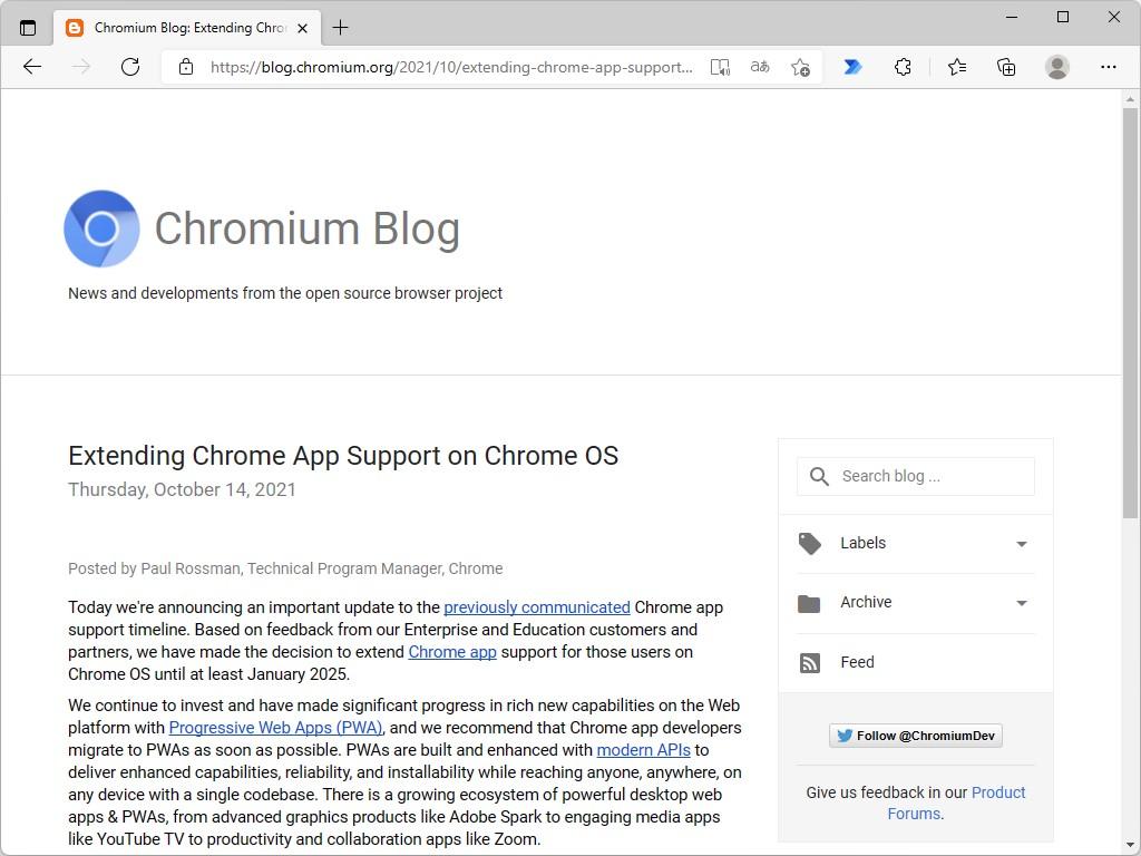 「Chrome OS」におけるChromeアプリのサポートが少なくとも2025年1月まで延長