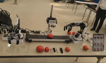 GRIPS and light cafe, small robot and Demonstration Experiment of Automatic Tomato Sorting System Utilizing AI 