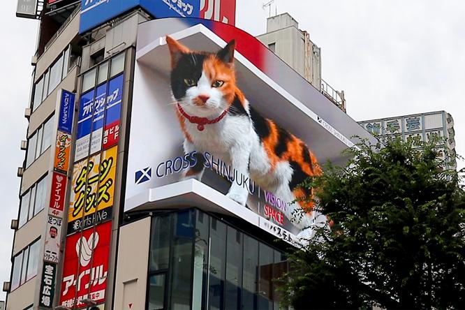 「巨大猫」3D動画が世界に拡散された『クロス新宿ビジョン』。先端の表現手法を駆使する新ビジョンが、7月12日（月）より本放映をスタート。