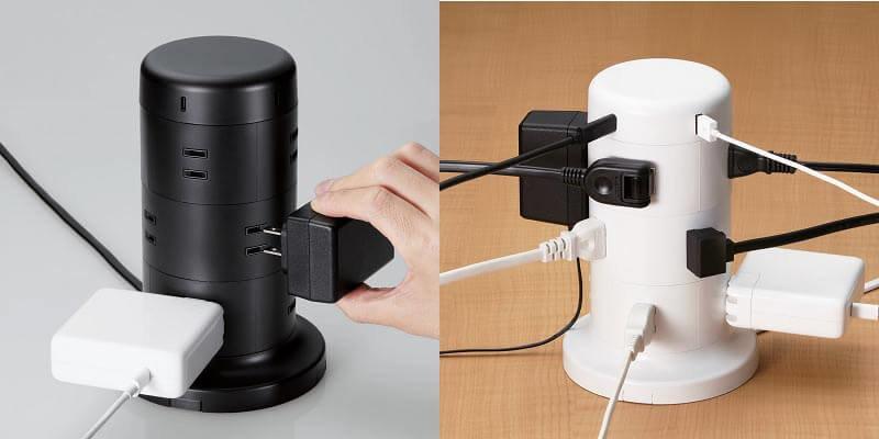 エレコムからUSBポート付きタワー型電源タップ　電源周りをすっきり整理