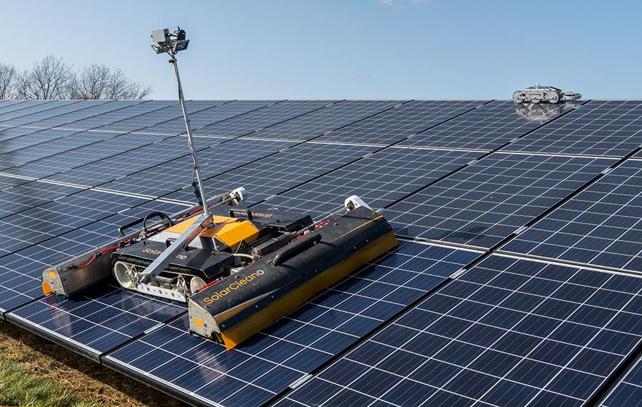 This solar panel cleaning system is remote-controlled with a POV camera 