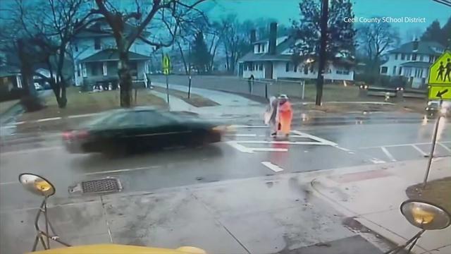 Man nearly hits crossing guard during rush hour chase 