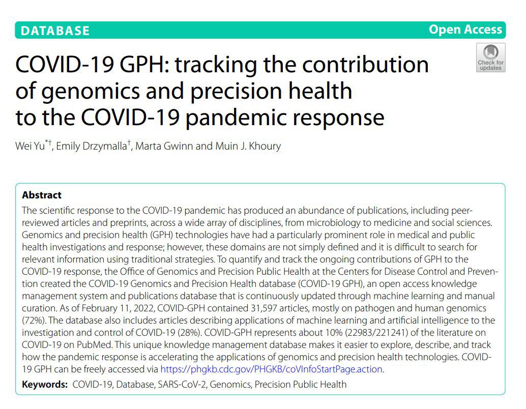 COVID-19 GPH: tracking the contribution of genomics and precision health to the COVID-19 pandemic response
