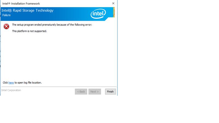 Intel Rapid Storage Technology platform is not supported