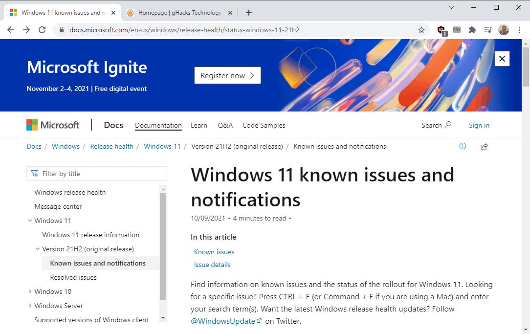 Windows 11 : liste des problèmes connus et des problèmes résolus (mise à jour : mai 2022)
