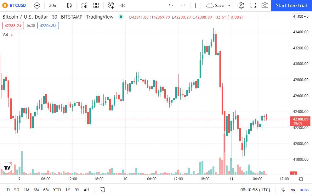 Bitcoin drops to below $42K as tech stock, cryptocurrency correlation increases