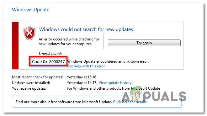 Corrige el error de actualización de Windows 0xc8000247 