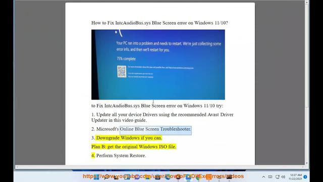 Исправите грешку на плавом екрану ИнтцАудиоБус.сис у оперативном систему Виндовс 11