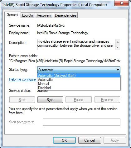 Intel Rapid Storage Technology Service not working