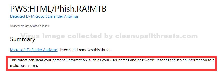 HTML/Phish.RA!MTB infection not definitely removed