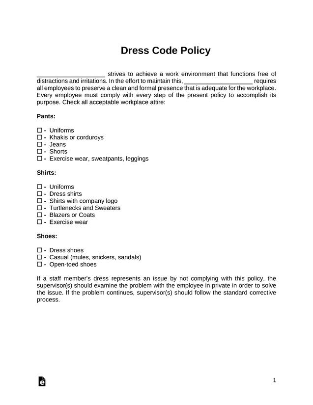 Sample Dress Code Policy 