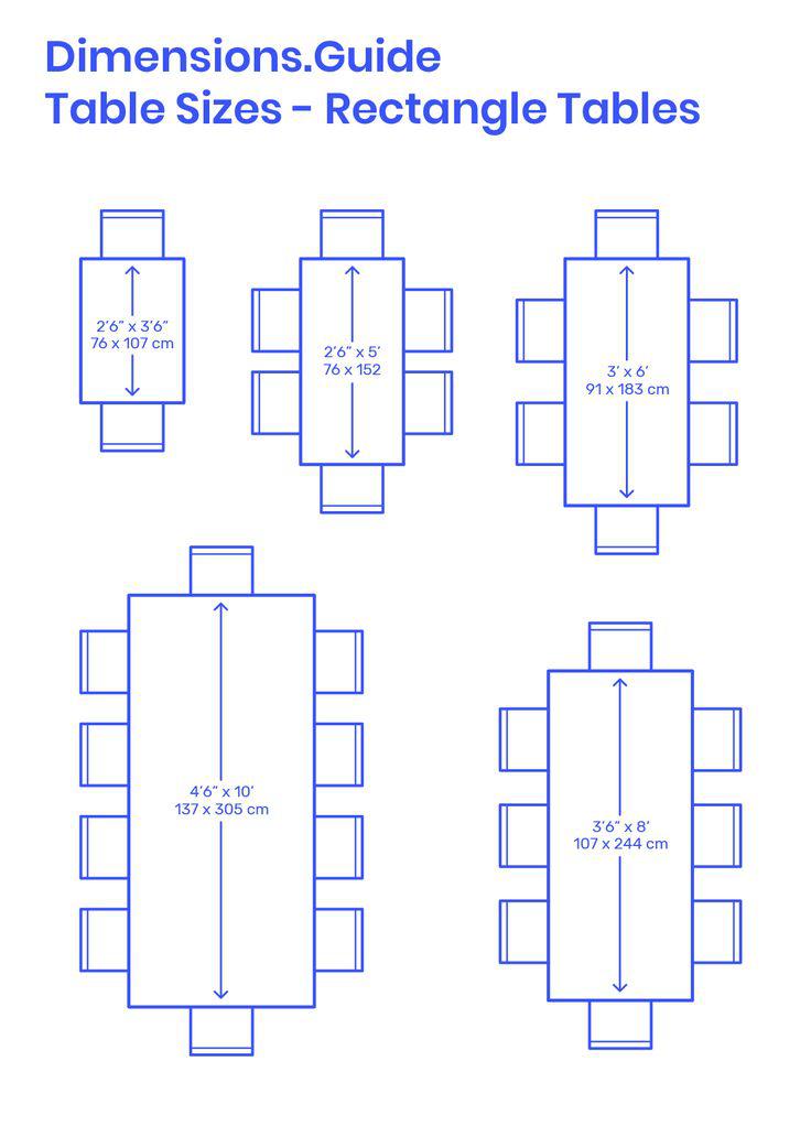 Guide to Standard Rectangle Table Sizes (with Drawing)